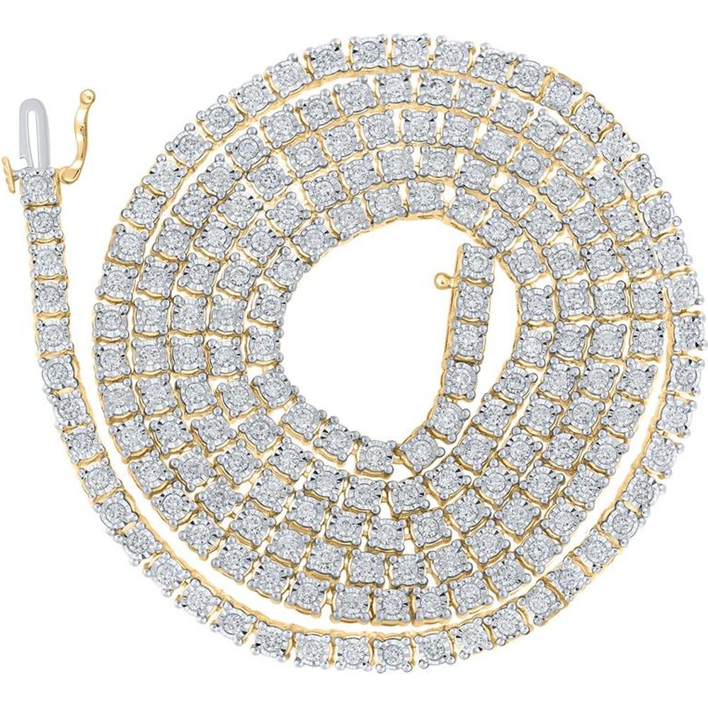 10K Yellow Gold 24" Tennis Chain Necklace with Round Diamonds - 3.73 Carat Total Diamond Weight