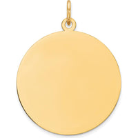 10K Yellow Gold 24mm Circular Engravable Disc Charm - Personalized Pendant