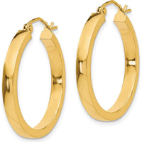 10K Yellow Gold 25mm Square Tube Hoop Earrings with Polished Finish