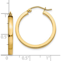 10K Yellow Gold 25mm Square Tube Hoop Earrings with Polished Finish