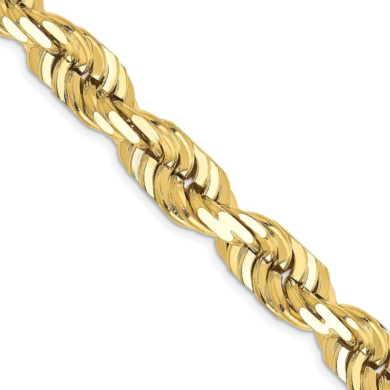 10K Yellow Gold 26" 10mm Diamond-Cut Rope Chain Necklace - Polished Finish with Lobster Clasp