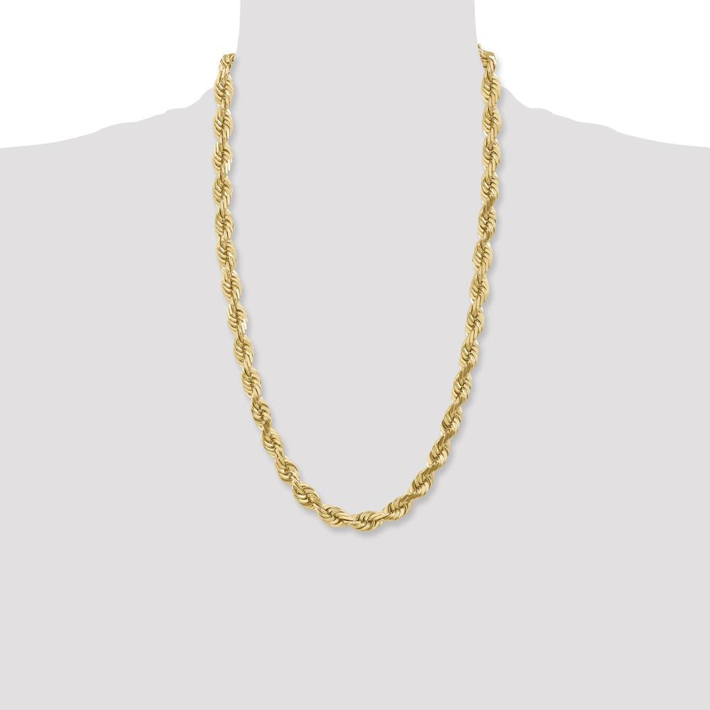 10K Yellow Gold 26" 10mm Diamond-Cut Rope Chain Necklace - Polished Finish with Lobster Clasp
