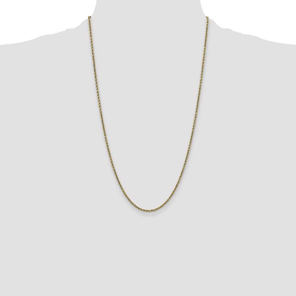 10K Yellow Gold 26" 2.25mm Semi-Solid Diamond-Cut Rope Chain Necklace