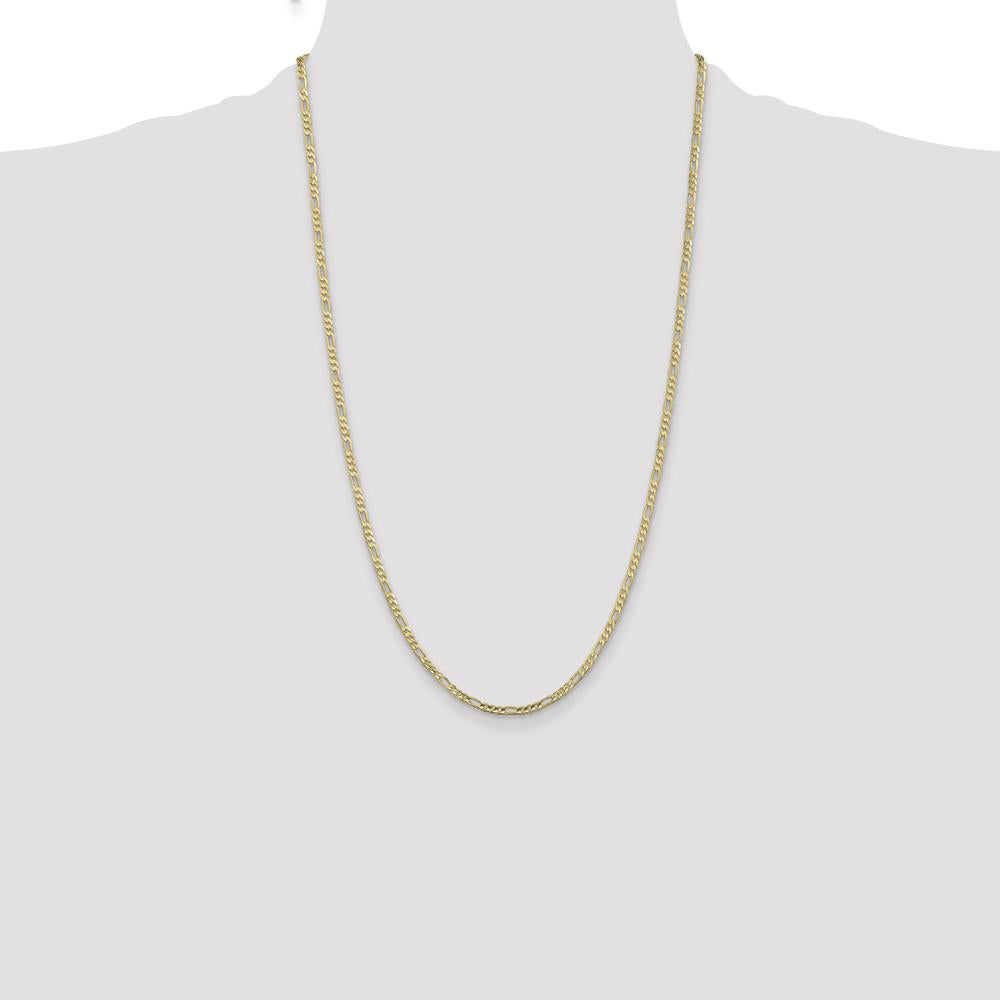 10K Yellow Gold 26" 3mm Flat Figaro Chain Necklace - Polished Finish