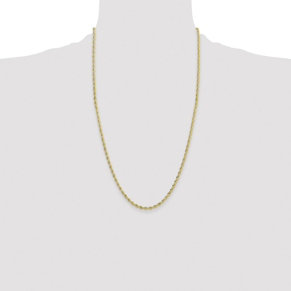 10K Yellow Gold 26" 3mm Semi-Solid Rope Chain Necklace with Polished Finish