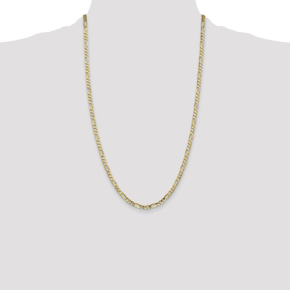 10K Yellow Gold 26" 4mm Concave Open Figaro Chain Necklace - Polished Finish