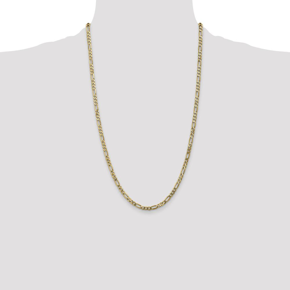 10K Yellow Gold 26" 4mm Flat Figaro Chain with Polished Finish and Lobster Clasp
