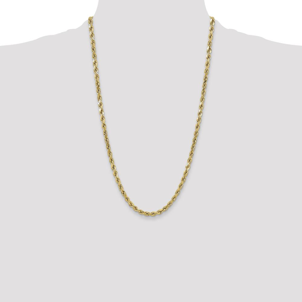 10K Yellow Gold 26" 5.5mm Semi-Solid Diamond-Cut Rope Chain Necklace