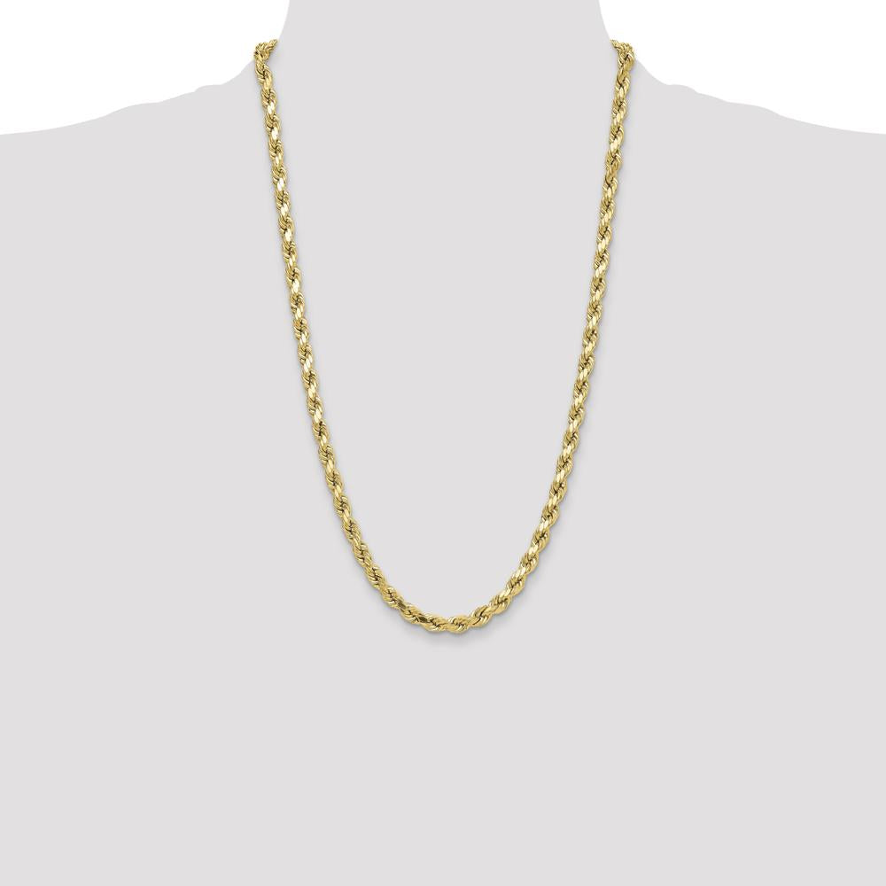 10K Yellow Gold 26" 6.5mm Semi-Solid Diamond-Cut Rope Chain