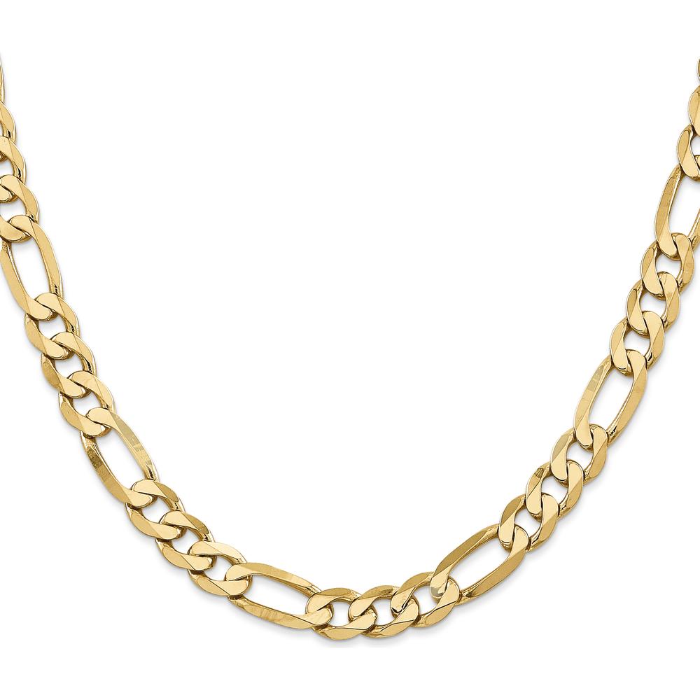 10K Yellow Gold 26" 7.5mm Flat Figaro Chain Necklace - Polished Finish
