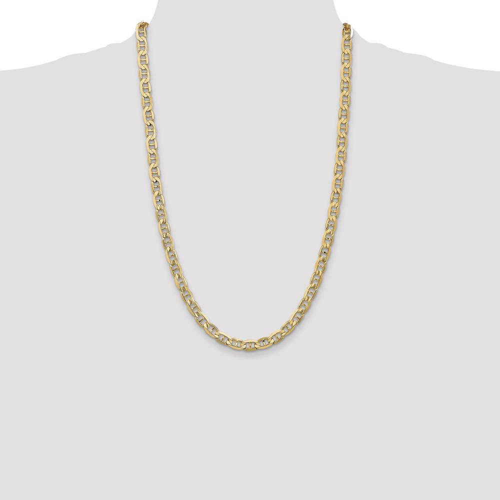 10K Yellow Gold 26" Concave Anchor Chain Necklace - 6.25mm Width