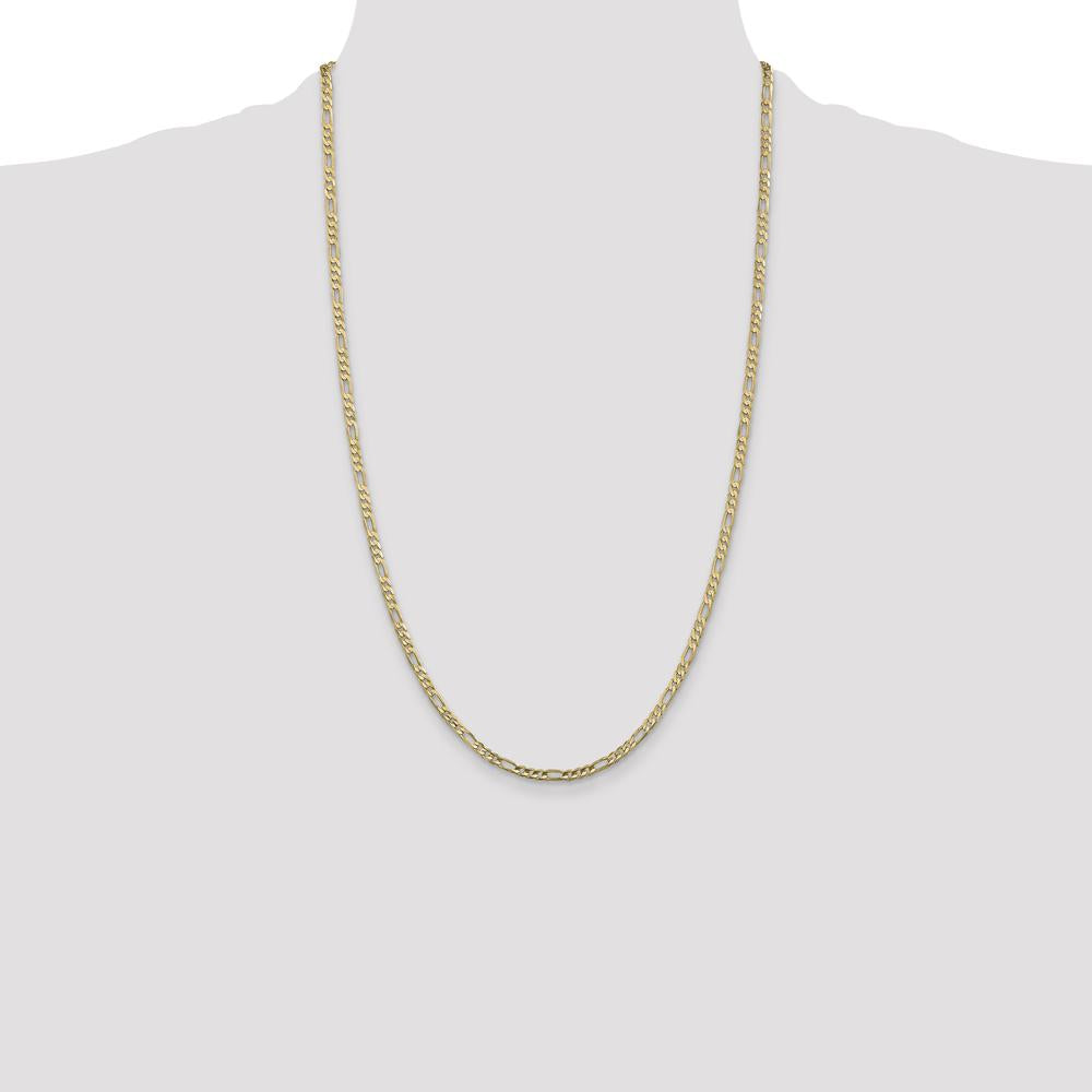 10K Yellow Gold 26" Concave Figaro Chain Necklace - 3mm Width