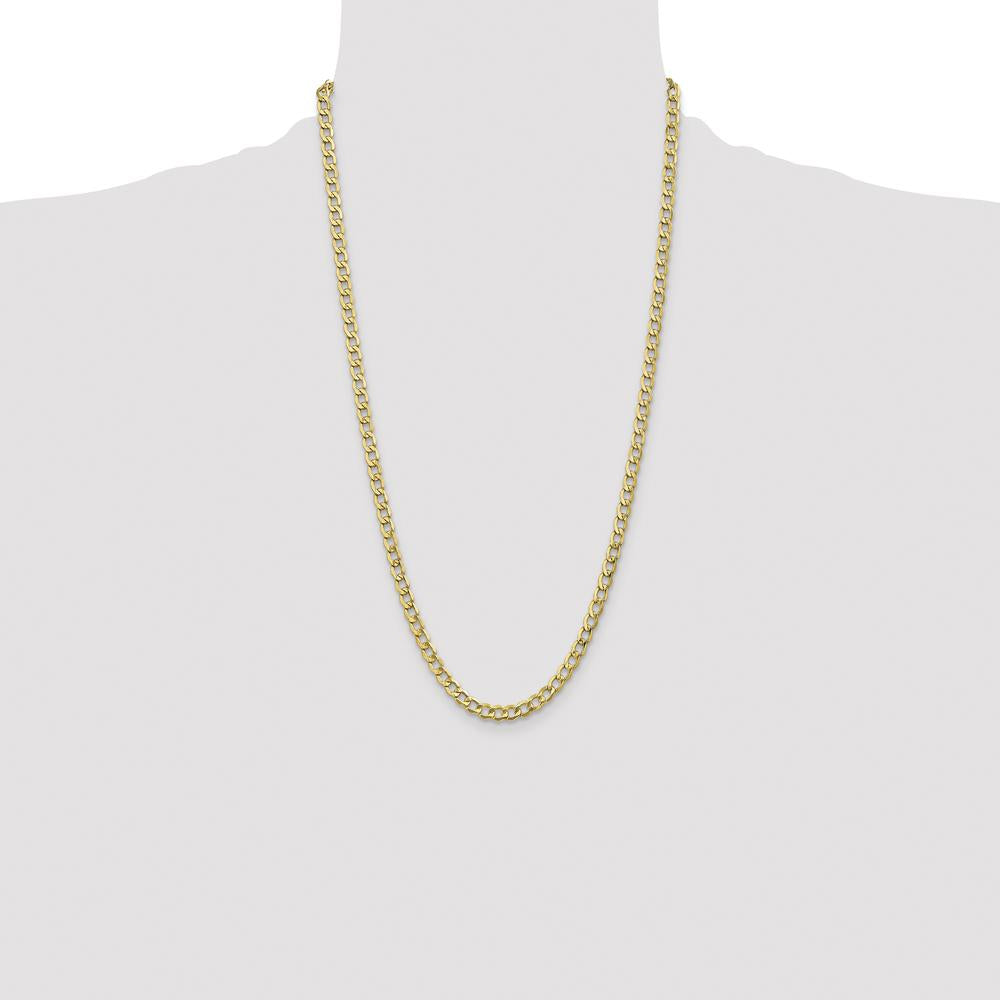 10K Yellow Gold 26" Curb Link Necklace - Polished Finish, 5.25mm Width