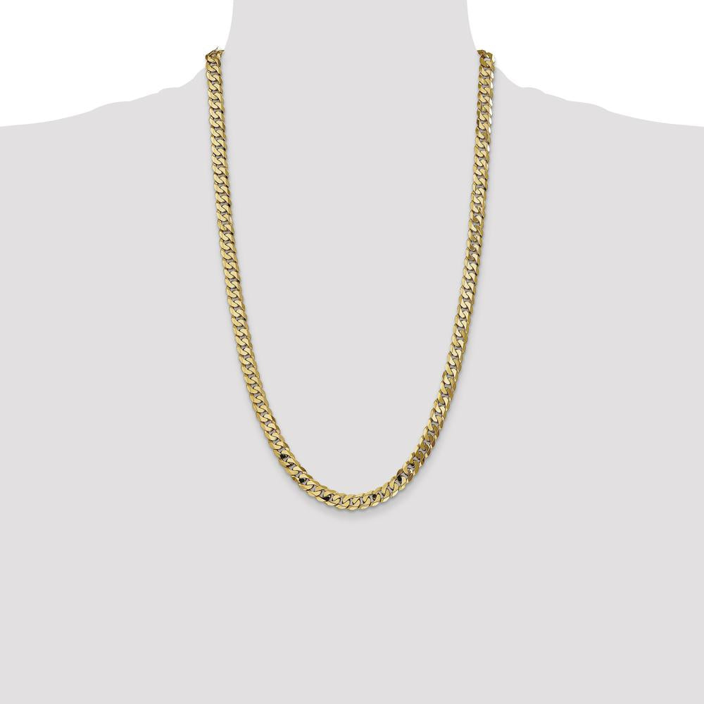 10K Yellow Gold 26" Flat Beveled Curb Chain Necklace - 6.75mm Width