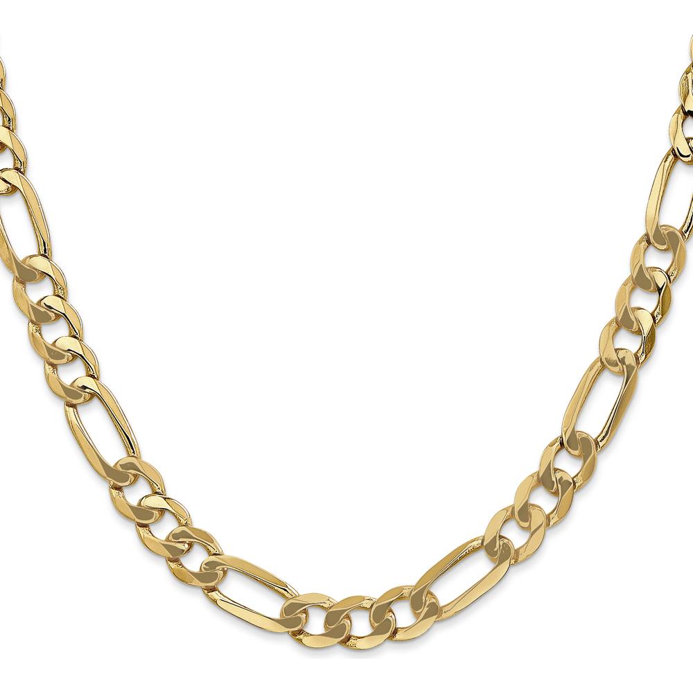 10K Yellow Gold 26" Flat Figaro Chain - 7mm Width