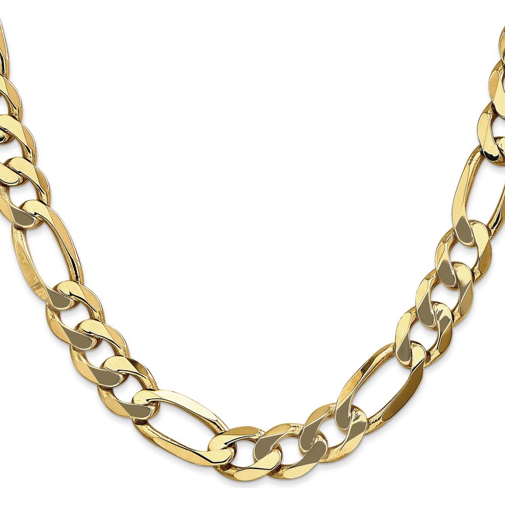 10K Yellow Gold 26" Flat Figaro Chain Necklace - 10mm Wide with Polished Finish