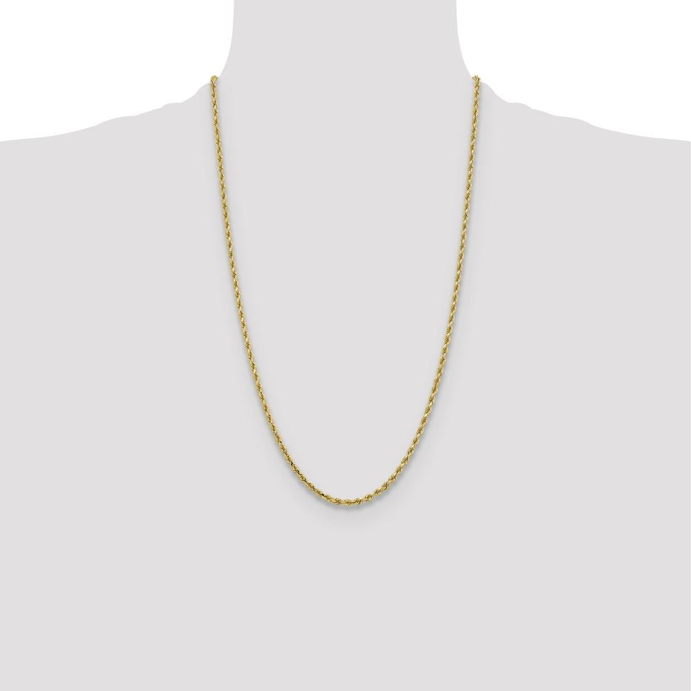 10K Yellow Gold 26" Rope Chain Necklace - 3.25mm Diamond-Cut Links