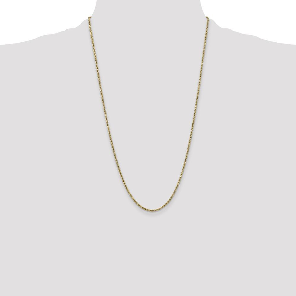 10K Yellow Gold 26" Semi-Solid Diamond-Cut Rope Chain Necklace - 2.5mm Width