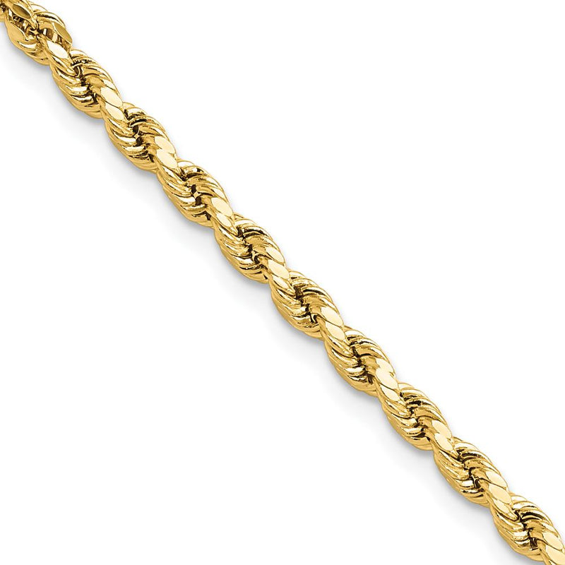 10K Yellow Gold 26" Semi-Solid Diamond-Cut Rope Necklace - 3mm Width