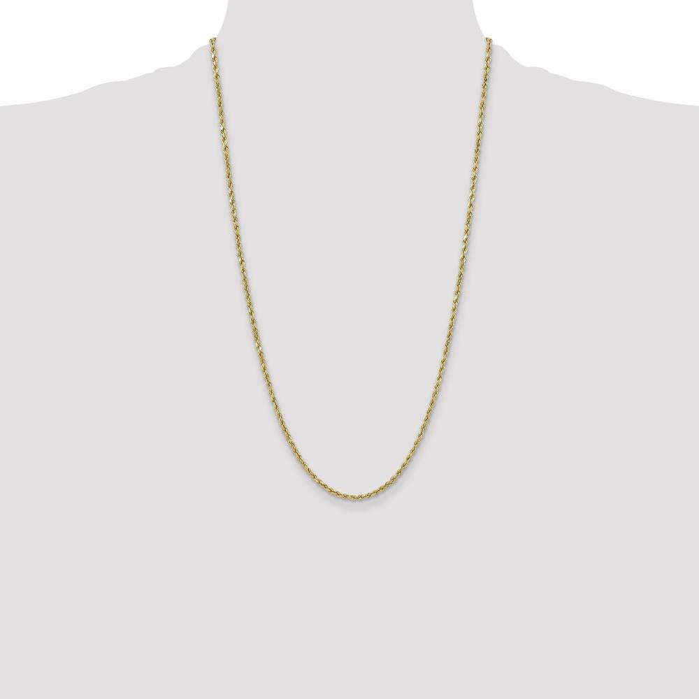 10K Yellow Gold 26" Semi-Solid Diamond-Cut Rope Necklace - 3mm Width