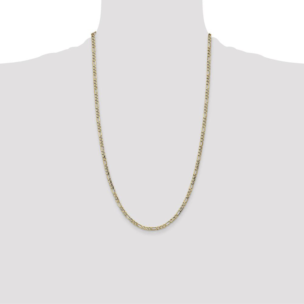 10K Yellow Gold 26" Semi-Solid Figaro Chain - 3.5mm Width