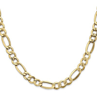 10K Yellow Gold 26" Semi-Solid Figaro Chain Necklace - 7.3mm Width