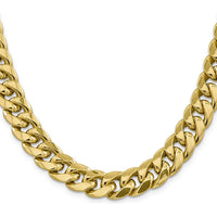 10K Yellow Gold 26" Semi-Solid Miami Cuban Chain - 13.2mm Wide with Lobster Clasp