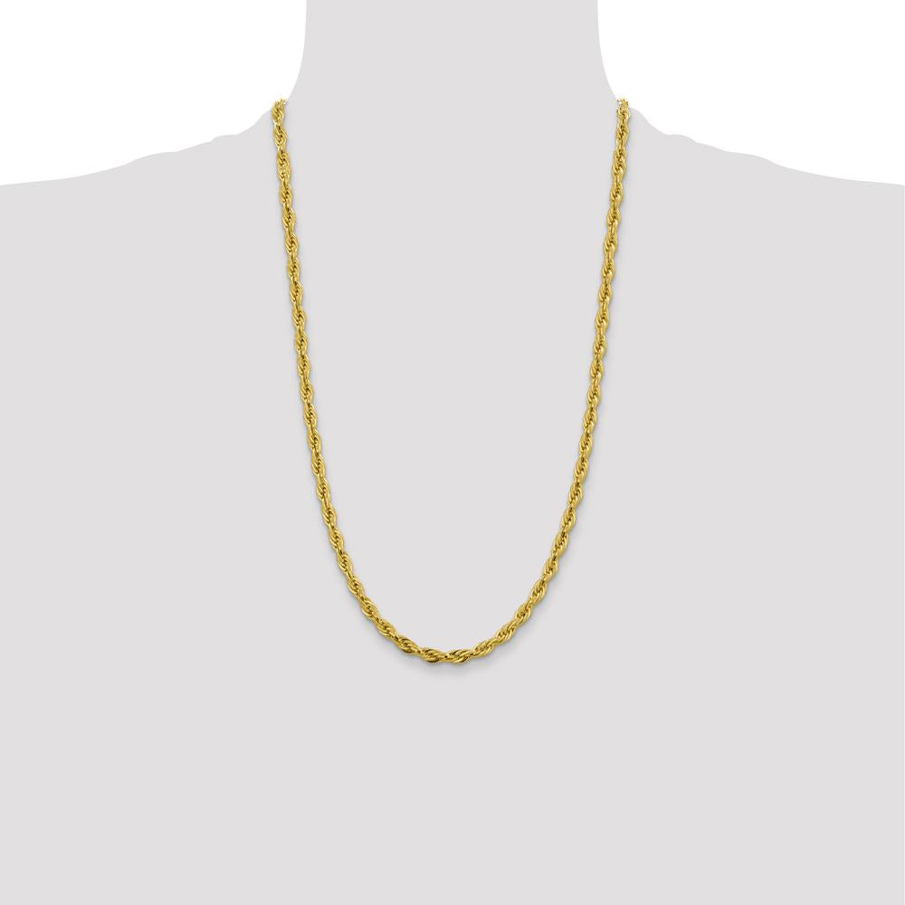 10K Yellow Gold 26" Semi-Solid Rope Chain - 4.75mm Width