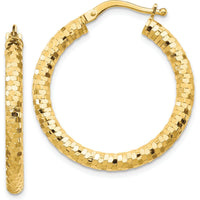 10K Yellow Gold 27mm Diamond-Cut Hoop Earrings with Polished Finish