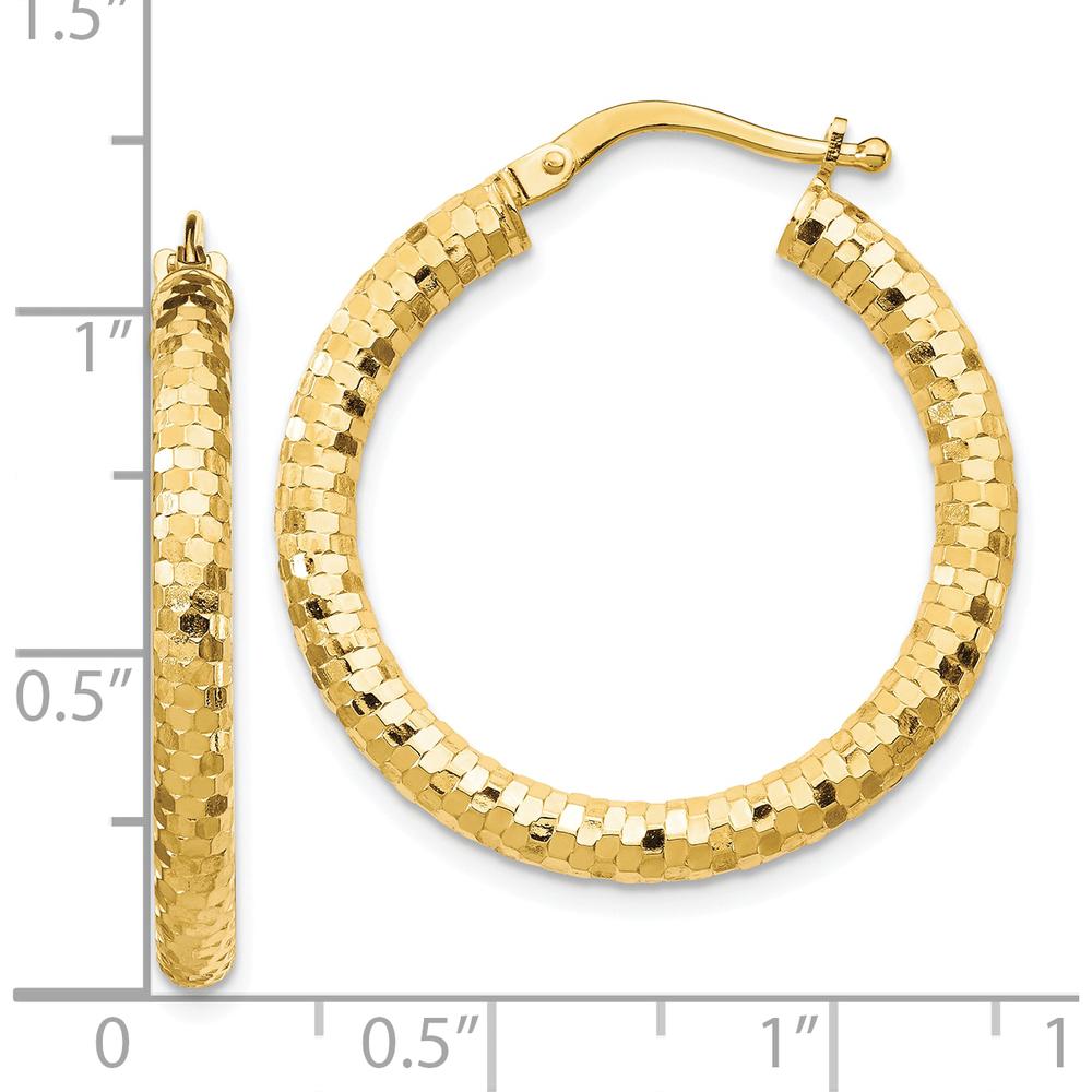 10K Yellow Gold 27mm Diamond-Cut Hoop Earrings with Polished Finish