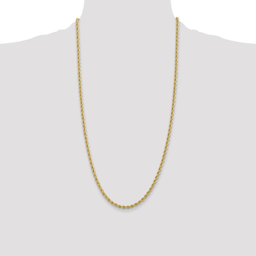 10K Yellow Gold 28" 3.65mm Regular Rope Chain Necklace - Handcrafted and Polished with Lobster Clasp