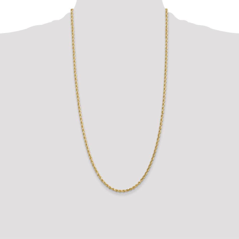 10K Yellow Gold 28" 3mm Diamond-Cut Rope Chain Necklace - Solid Polished Finish
