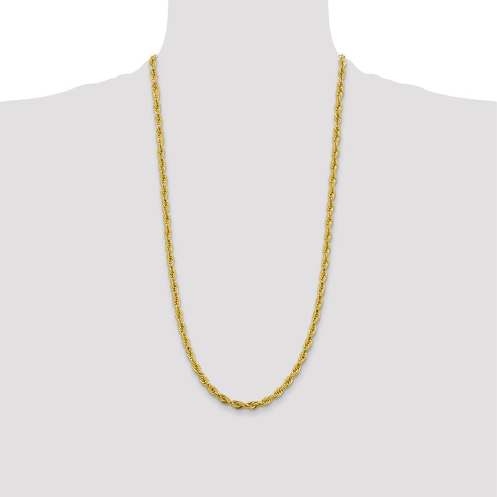 10K Yellow Gold 28" 4.75mm Semi-Solid Rope Chain Necklace