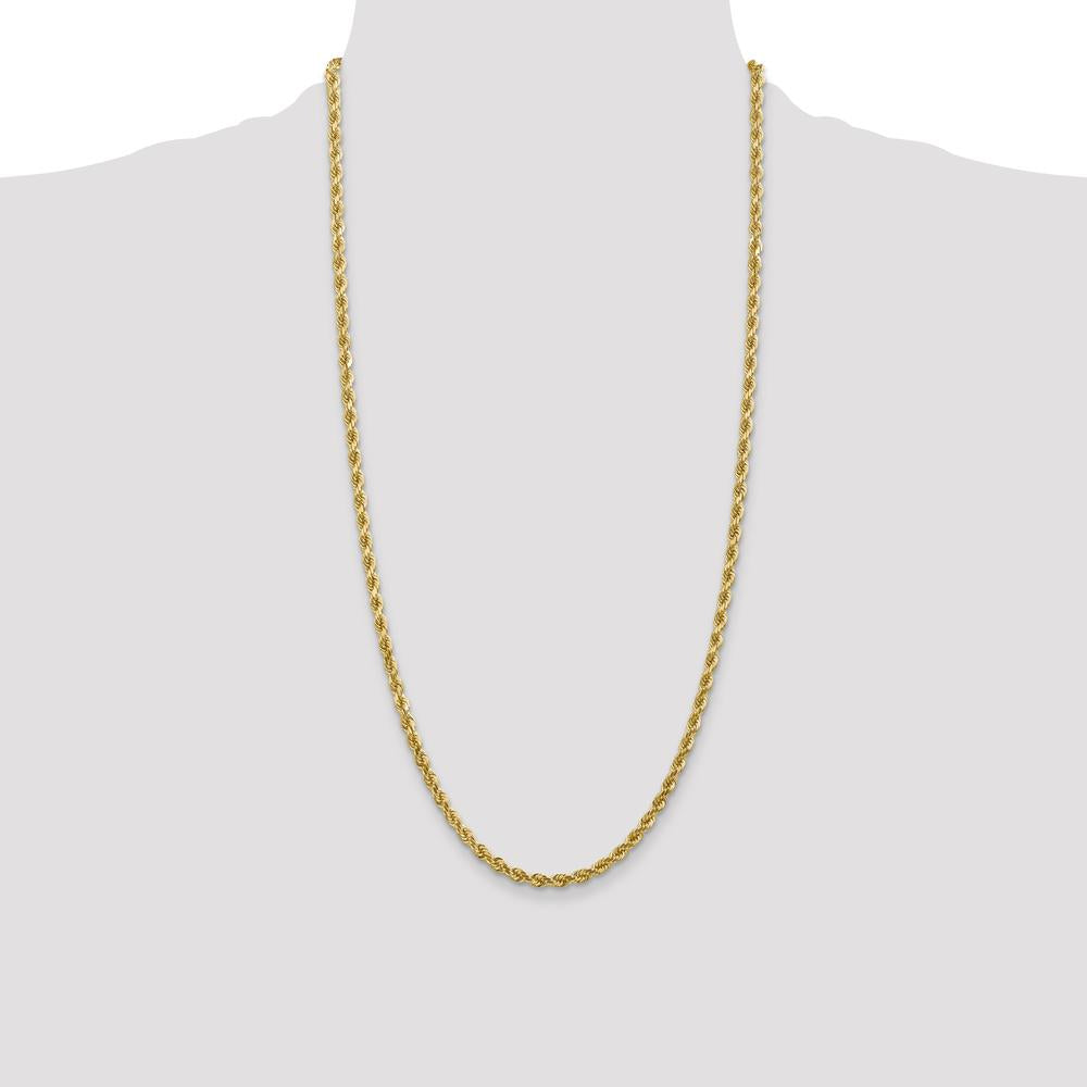 10K Yellow Gold 28" 4mm Diamond-Cut Rope Chain Necklace - Solid Polished Finish with Lobster Clasp