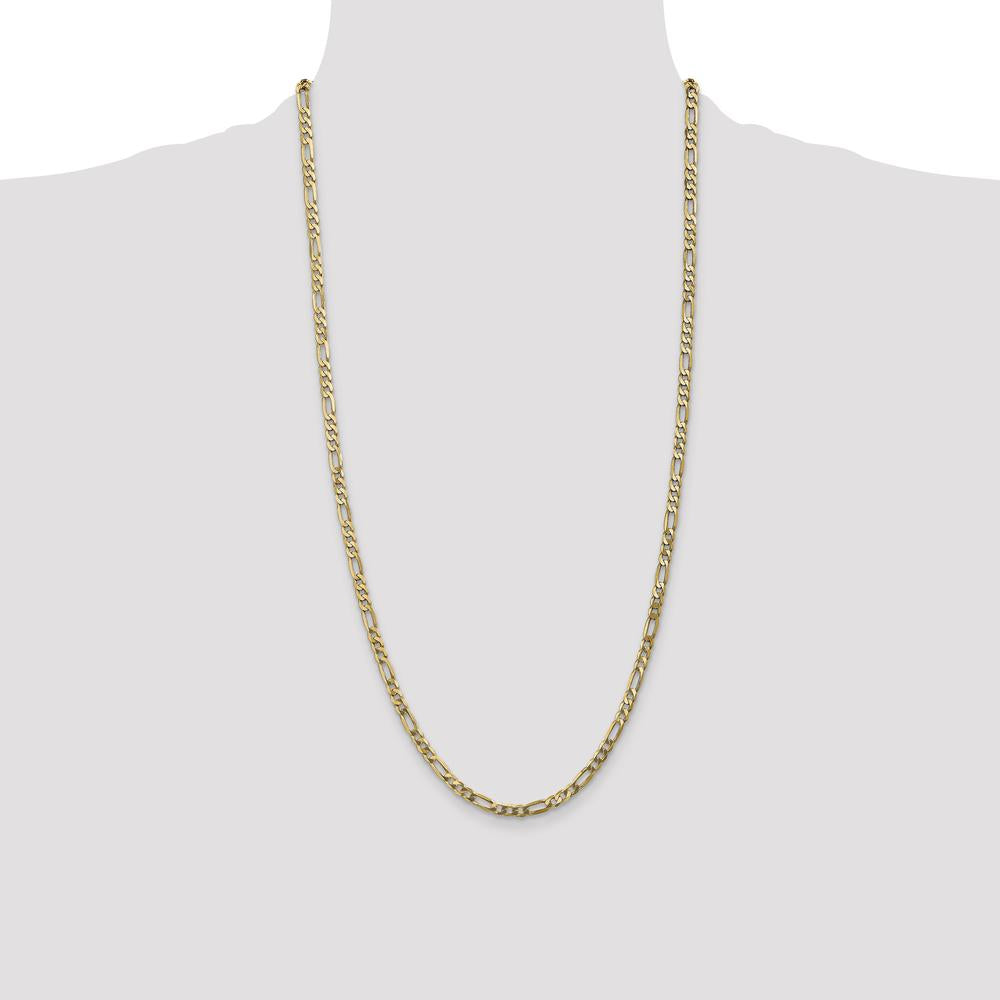 10K Yellow Gold 28" 4mm Flat Figaro Chain Necklace - Polished Finish with Lobster Clasp