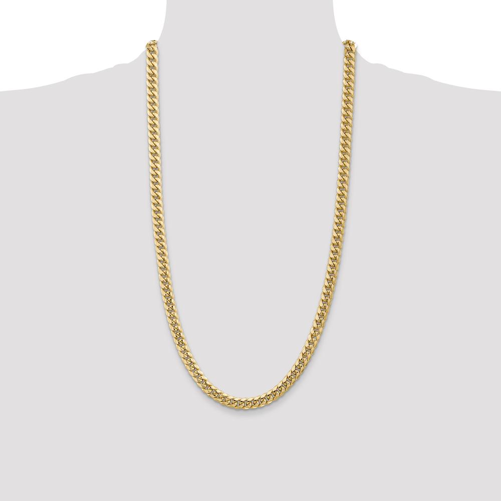 10K Yellow Gold 28" 6.75mm Semi-Solid Miami Cuban Chain Necklace