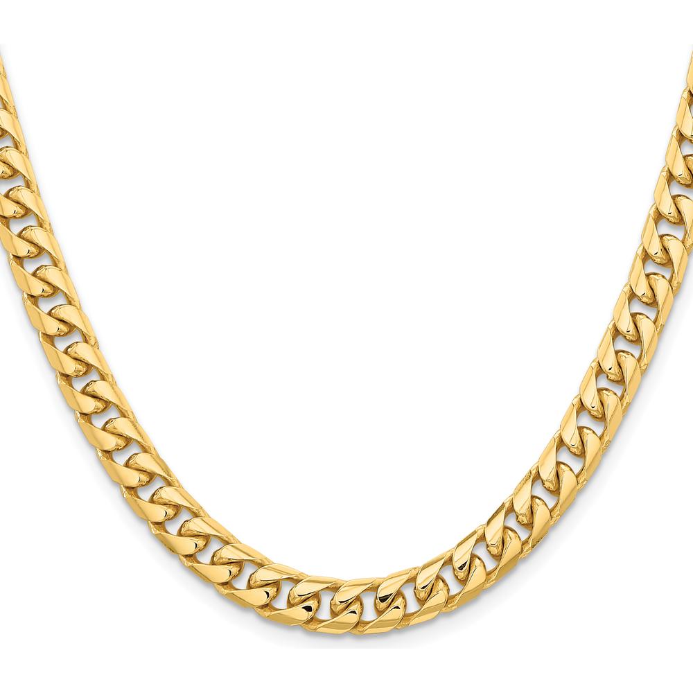 10K Yellow Gold 28" 6.75mm Solid Miami Cuban Chain with Lobster Clasp