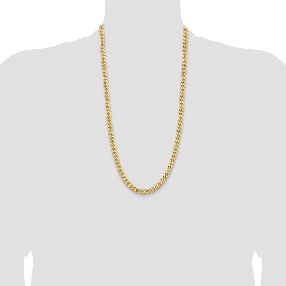 10K Yellow Gold 28" 6.75mm Solid Miami Cuban Chain with Lobster Clasp