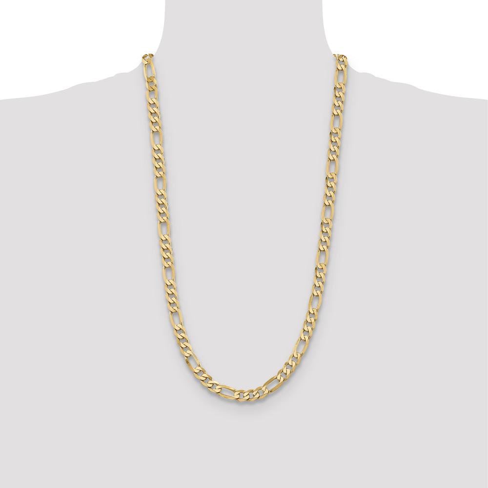 10K Yellow Gold 28" 7.5mm Flat Figaro Chain Necklace with Lobster Clasp