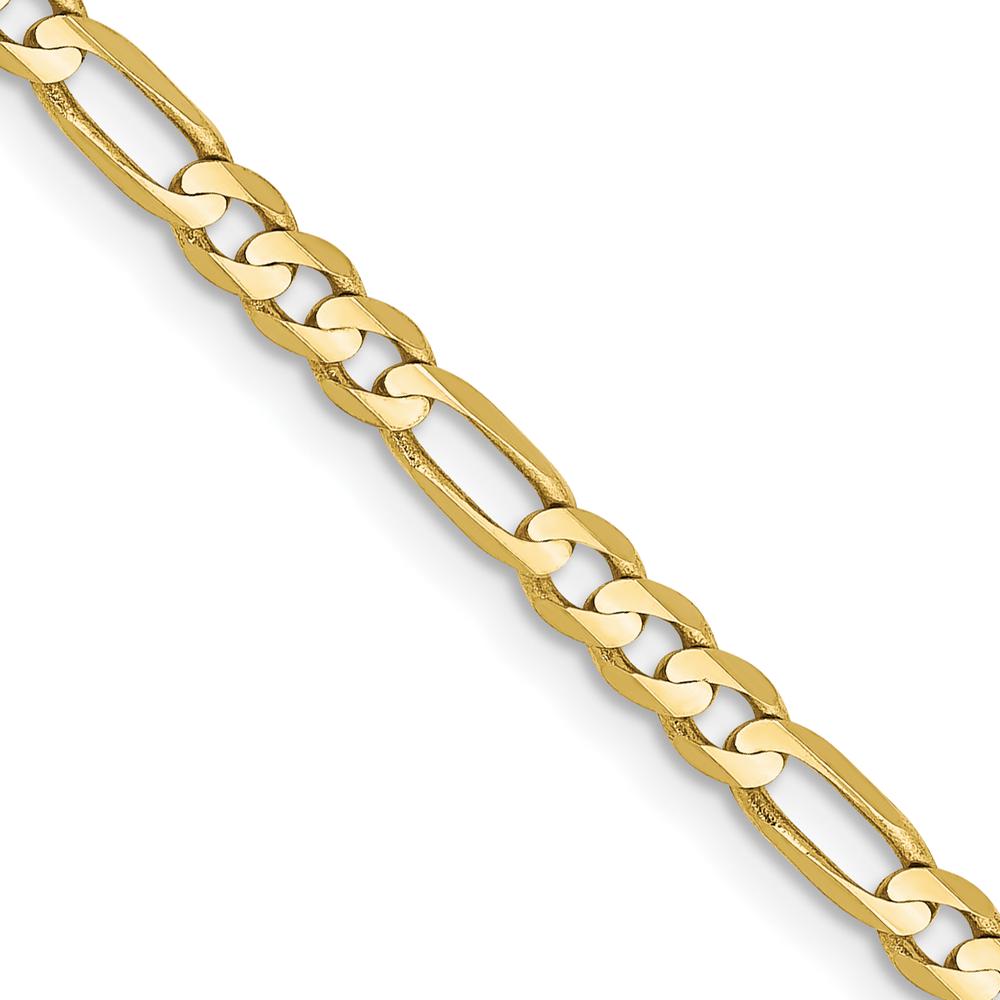 10K Yellow Gold 28" Flat Figaro Chain Necklace - 3mm Width