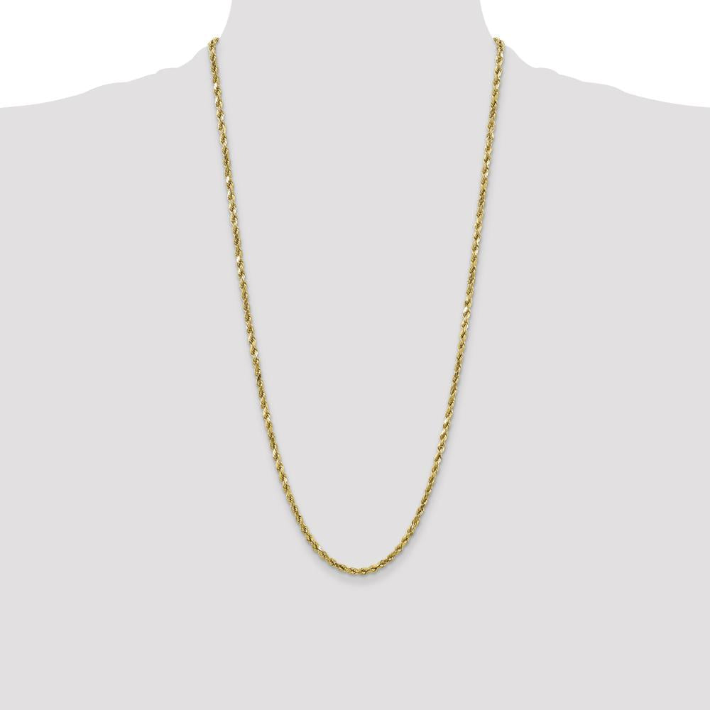 10K Yellow Gold 28" Semi-Solid Diamond-Cut Rope Chain Necklace