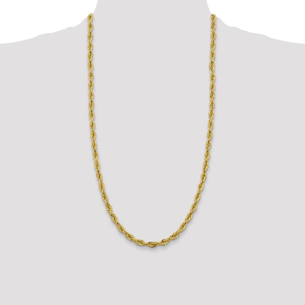 10K Yellow Gold 28" Semi-Solid Rope Chain Necklace - 5.4mm Width