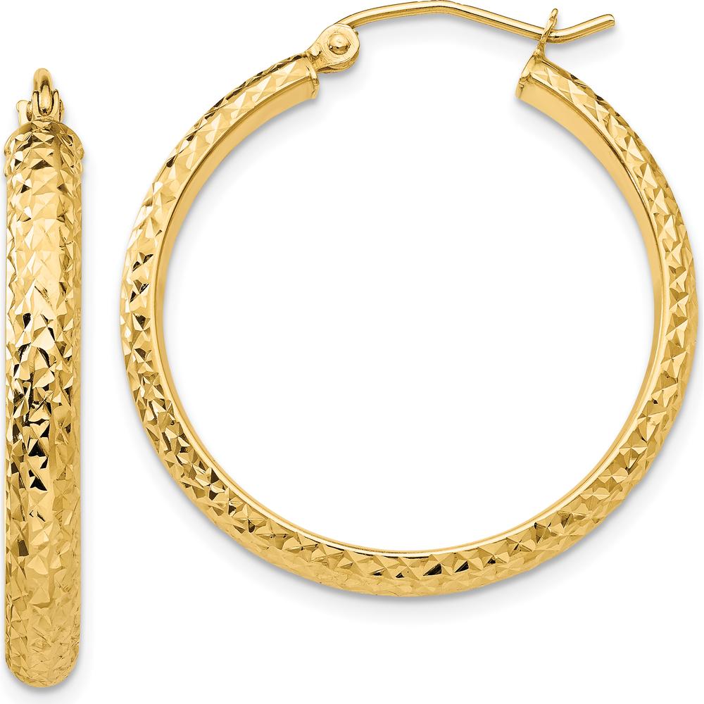 10K Yellow Gold 28mm Diamond-Cut Hollow Hoop Earrings