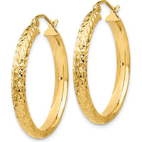 10K Yellow Gold 28mm Diamond-Cut Hollow Hoop Earrings