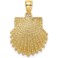 10K Yellow Gold 2D Beaded Scallop Shell Pendant Charm