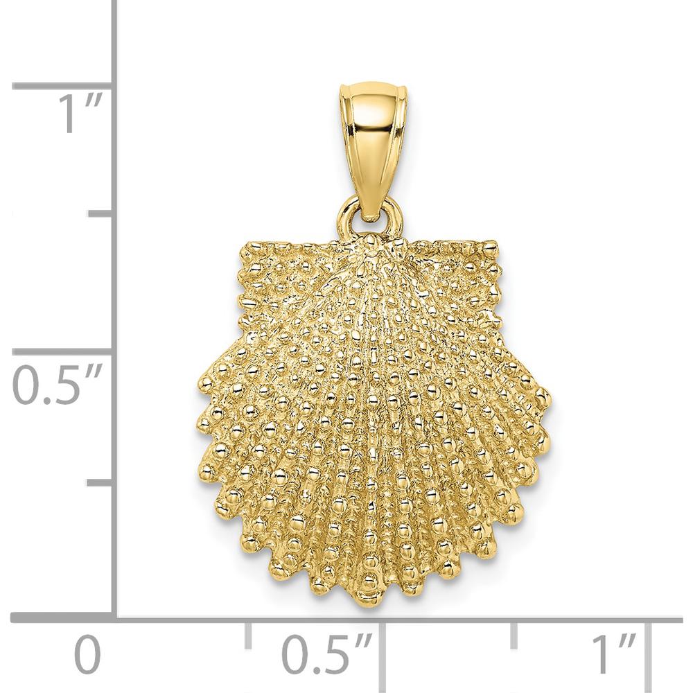 10K Yellow Gold 2D Beaded Scallop Shell Pendant Charm