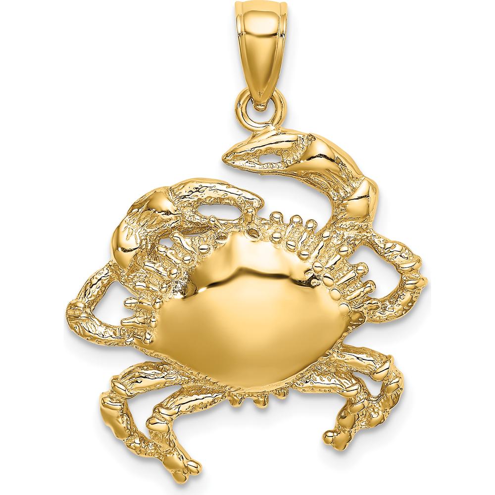 10K Yellow Gold 2D Crab Charm Pendant with Polished Finish
