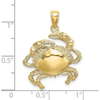 10K Yellow Gold 2D Crab Charm Pendant with Polished Finish