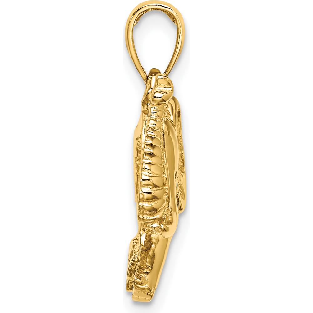 10K Yellow Gold 2D Elephant Pendant with Raised Trunk Design
