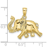 10K Yellow Gold 2D Elephant Pendant with Raised Trunk Design